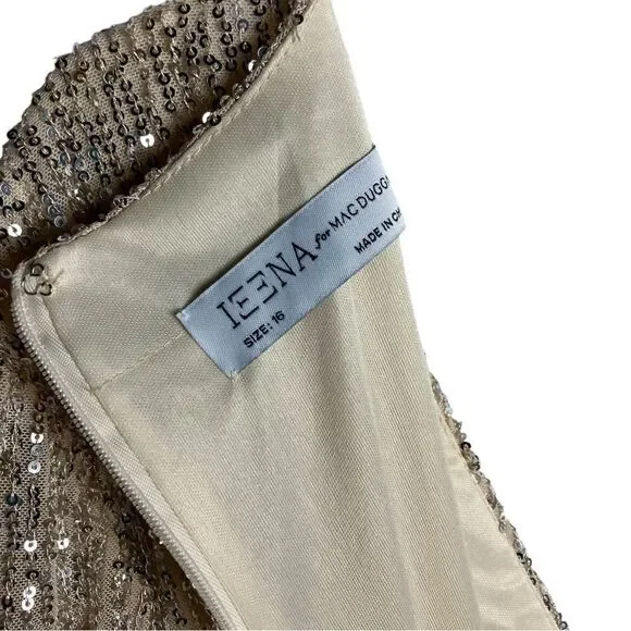 Ieena Mac Duggal Dress WMNS 16 Gold Sequin Knotted Long Sleeve Midi 26549 Plunge - Picture 4 of 11